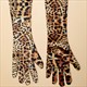 Samt Opernhandschuhe Volle Finger Lang Damen Gold Leopardenmuster