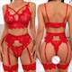Sheer Lace 3-Piece Lingerie Set With Garters