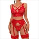 Sheer Lace 3-Piece Lingerie Set With Garters