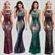 Damen Bodycon Pailletten Meerjungfrau Maxi-Kleid – Einfarbiges Party-Abendkleid