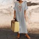 Cotton Linen Dress For Women Casual Pullover Elegant Midi Dress Summer Short Sleeve Beach Bohemian Long Skirt Vestido