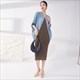 Fashion Women Pleated Dress Elegant Large Size Long Dress Loose Bat Sleeves Contrasting Color Stitching Straight Summer Spring