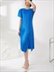 Pleated O-Neck Irregular Dress Solid Color Black Blue Khaki