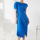 Pleated O-Neck Irregular Dress Solid Color Black Blue Khaki