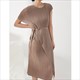 Pleated O-Neck Irregular Dress Solid Color Black Blue Khaki