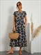 Women Summer Casual Dresses Print Fashion Style Short Sleeve O-Neck Fold With Pockets