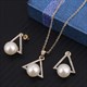 Jewelry Sets Gold Color Pendant Necklace Earrings Set For Women Bridal Wedding Crystal Jewelry Gift Cat'S Eye Stone Natural
