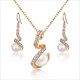 Jewelry Sets Gold Color Pendant Necklace Earrings Set For Women Bridal Wedding Crystal Jewelry Gift Cat'S Eye Stone Natural