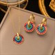 36L Luxury Jewelry Set Bohemain Colorful Circle Pendant Necklace Earrings Stainless Steel For Women Girl Non-Fading