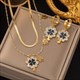 Earrings Necklace Set Four-Leaf Clover Stainless Steel Fashion Eyes Drop Pendant Daywear Jewelry For Women Lucky Turkish Blue