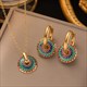 Earrings Necklace Set Four-Leaf Clover Stainless Steel Fashion Eyes Drop Pendant Daywear Jewelry For Women Lucky Turkish Blue