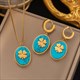 Earrings Necklace Set Four-Leaf Clover Stainless Steel Fashion Eyes Drop Pendant Daywear Jewelry For Women Lucky Turkish Blue