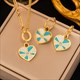 Earrings Necklace Set Four-Leaf Clover Stainless Steel Fashion Eyes Drop Pendant Daywear Jewelry For Women Lucky Turkish Blue