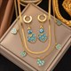 Earrings Necklace Set Four-Leaf Clover Stainless Steel Fashion Eyes Drop Pendant Daywear Jewelry For Women Lucky Turkish Blue
