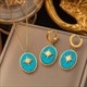 Earrings Necklace Set Four-Leaf Clover Stainless Steel Fashion Eyes Drop Pendant Daywear Jewelry For Women Lucky Turkish Blue