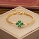 Emerald Four Leaf Clover Necklace Bracelet Stud Earring Jewelry Set Stainless Steel