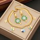 Green White Flower Pendant Necklace, Stainless Steel Flat Snake Chain