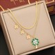 Green White Flower Pendant Necklace, Stainless Steel Flat Snake Chain