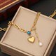 Double Layer Choker Necklace Set With Heart Drop Pearl