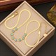 Necklace For Women Vintage Female Collar Chain Fashion Girls Body Jewelry Gift Turquoise 36L Stainless Steel Round