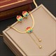 Colorful Flower Pendant Necklace 36L Stainless Steel Bead Charm Clavicle Chain Jewelry
