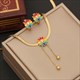 Colorful Flower Pendant Necklace 36L Stainless Steel Bead Charm Clavicle Chain Jewelry