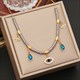 Blue Crystal Water Drop Necklace, Stainless Steel Eye Charm Pendant