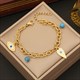 Blue Stone Eye Pendant Stainless Steel 2-Layer Clavicle Necklace