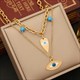 Blue Stone Eye Pendant Stainless Steel 2-Layer Clavicle Necklace
