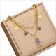 Eyes Palm Pendant Necklace 36L Stainless Steel 2-Layer Chain Jewelry