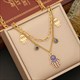 Eyes Palm Pendant Necklace 36L Stainless Steel 2-Layer Chain Jewelry
