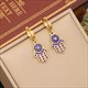 Eyes Palm Pendant Necklace 36L Stainless Steel 2-Layer Chain Jewelry
