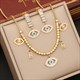 Eye Pendant Necklace Fashion Jewelry Set Gift 36L Stainless Steel New For Women Zircon Collar Chain Girls Beaded Lake Blue
