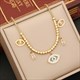 Eye Pendant Necklace Fashion Jewelry Set Gift 36L Stainless Steel New For Women Zircon Collar Chain Girls Beaded Lake Blue