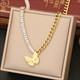 Butterfly Pendant Necklace With Square Crystal, Stainless Steel Chain