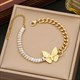 Butterfly Pendant Necklace With Square Crystal, Stainless Steel Chain
