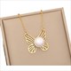 Stainless Steel Butterfly Pearl Clavicle Necklace And Earrings Set
