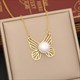 Stainless Steel Butterfly Pearl Clavicle Necklace And Earrings Set