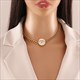 Round Eye Pendant Necklace 36L Stainless Steel Thick Chain Jewelry For Women