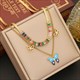 Colorful Zircon Butterfly Pendant Necklace - Stainless Steel, Non-Fading