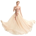 Robe de Soirée Longue en Mousseline Brodée Paon pour Fête Formelle