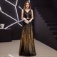 Elegant Perlen V-Ausschnitt Ärmellos Luxus Pailletten Schwarz Und Gold Abendkleid