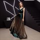 Elegant Perlen V-Ausschnitt Ärmellos Luxus Pailletten Schwarz Und Gold Abendkleid