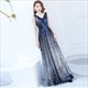 Elegant Perlen V-Ausschnitt Ärmellos Luxus Pailletten Schwarz Und Gold Abendkleid