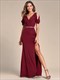 Puffärmel V-Ausschnitt Fischschwanz Bodycon Kette Schlitz glänzend Abendkleid