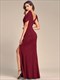Puffärmel V-Ausschnitt Fischschwanz Bodycon Kette Schlitz glänzend Abendkleid