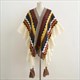 Oversized Knit Poncho Wrap With Fringed Shawl And Striped Bohemian Design