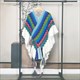 Oversized Knit Poncho Wrap With Fringed Shawl And Striped Bohemian Design