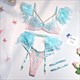 Feather Lingerie Lace Bra With Chain Sets Garters Erotic Costumes Transparent 3 Piece