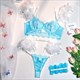 Feather Lingerie Lace Bra With Chain Sets Garters Erotic Costumes Transparent 3 Piece